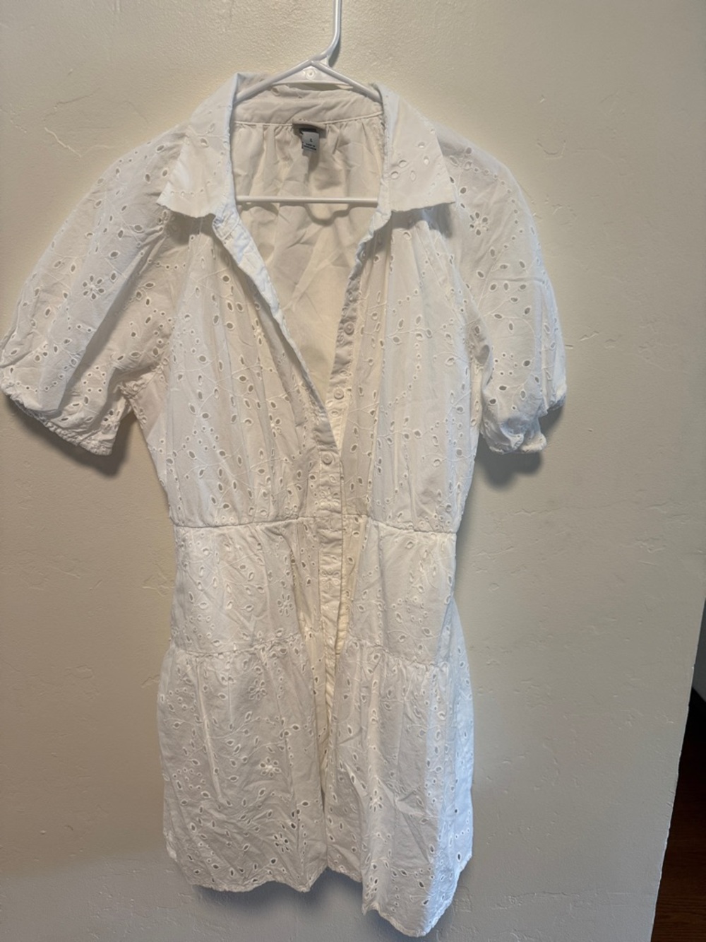 a new day White Eyelet Collared Button Mini Dress